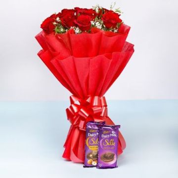 10 Red Roses with 2 Silks
