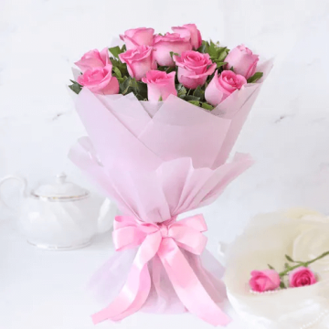 12 Enriched Pink Roses Bunch