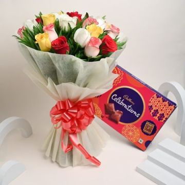 20 Mix Roses Bouquet With Cadbury Celebrations