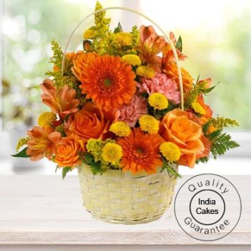 20 Seosonal Mix Flowers Arrangement in Basket