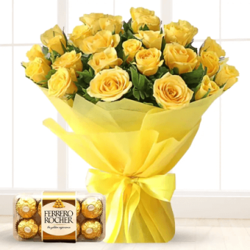 20 Yellow Roses with 16 Pcs Ferrero Rocher