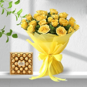 20 Yellow Roses with 24 Pcs Ferrero Rocher