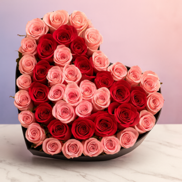 50 Pink n Red Roses Heart Shape Arrangement