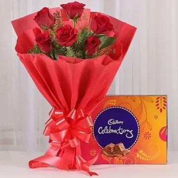 6 Graceful Red Roses Bouquet with Cadbury Celebrations
