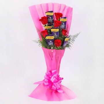 6 Red Roses and 6 Dairy Milk Chocolates