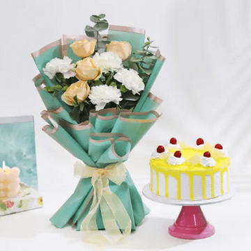 9 Mix Flowers with Half Kg Delicious Pineapple Cake