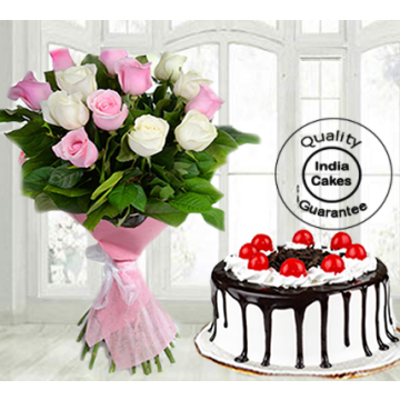 Half Kg Black Forest Gel Cake with 9 Mix Roses