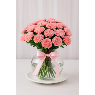 Bouquet of 25 Light Pink Carnations in a Vase
