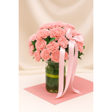 Bouquet of 25 Pink Carnations in a Vase