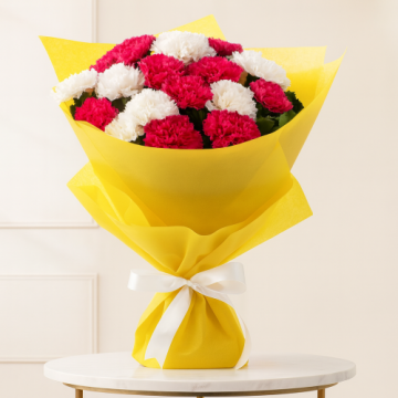 Bouquet of 25 White and Red Carnations with Fillers