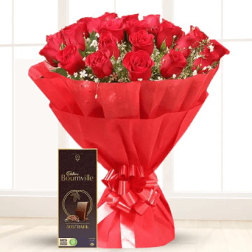 Bouquet of 18 Red Roses with Bournville Chocolate