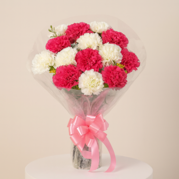 Bunch of 25 Pink and White Carnations