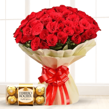 Bunch of 30 Red Roses with 16 Pcs Ferrero Rocher