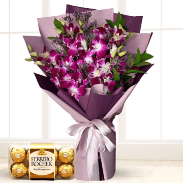 Bunch of 6 Orchids with 16 Pcs Ferrero Rocher