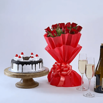 Delightful Black Forest Cake with Lovely 10 Red Roses Combo