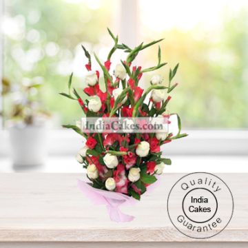 10 RED GLADS AND 10 WHITE ROSES BUNCH