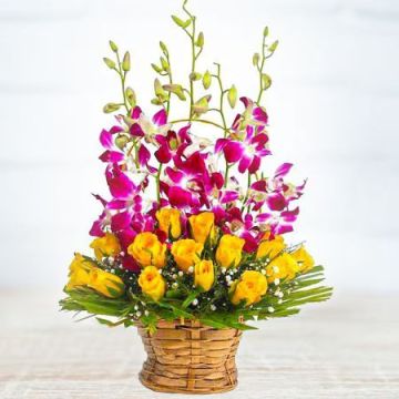 Lovely Arrangement of Orchids and Roses