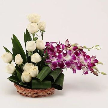 Milky Roses and Orchids Arrangement