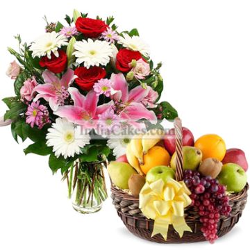 3 Kg Fresh Fruits and 20 Mix Flowers