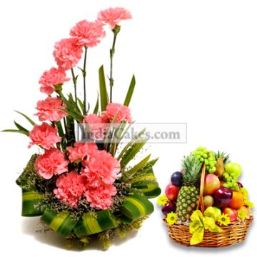 Arrangement of 20 Carnation and 4 Kg Mix Fruits
