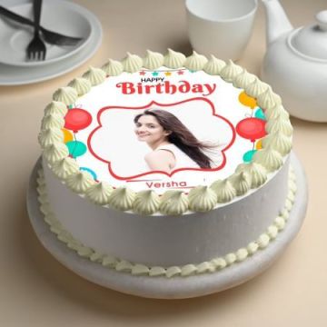 Eggless Personalised Vanilla Birthday Photo Cake Half Kg