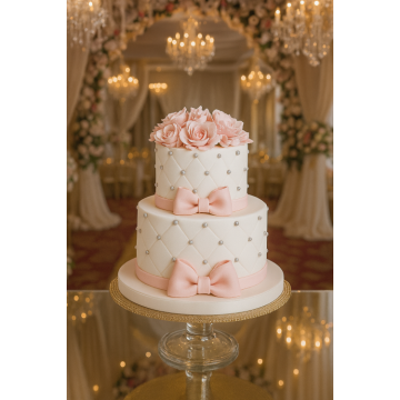 Eggless Pink Bow 2 Tier Fondant Truffle Cake 2 Kg