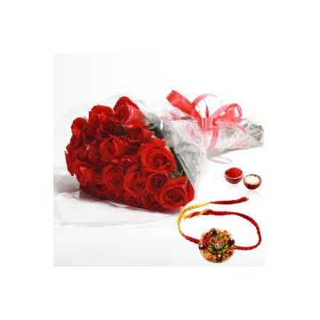 15 Red Roses With Rakhi
