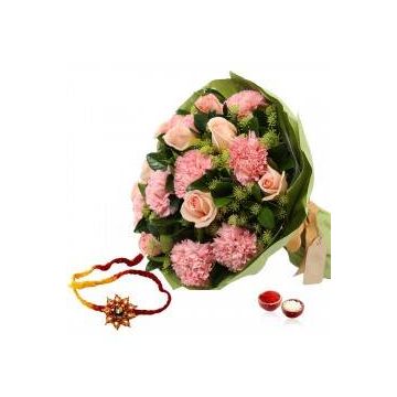 15 Roses And Carnation Fillers With Rakhi