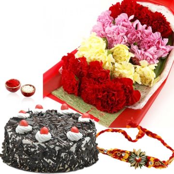 20 Mix Carnation With Half Kg Black Forest Cake Rakhi