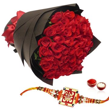 50 Red Roses Bunch With Rakhi