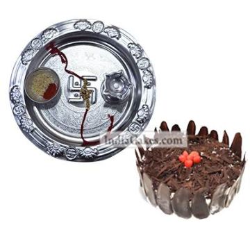 Silver Thali And Half Kg Eggless Black Forest Cake