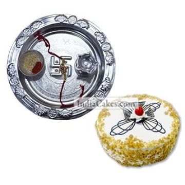 Silver Thali And Half Kg Eggless Butterscotch Cake