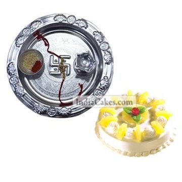 Silver Thali And Half Kg Eggless Pineapple Cake