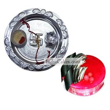 Silver Thali And Half Kg Eggless Strawberry Cake