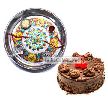 Silver Thali With Design And Half Kg Eggless Chocolate Truffle Cake