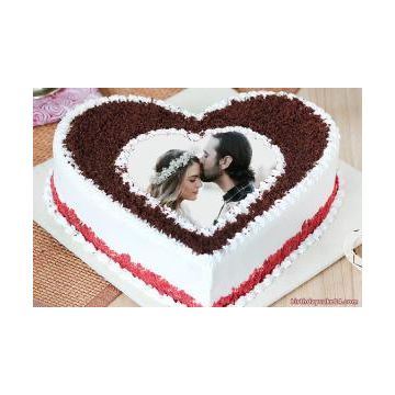 Red Velete Heart Shaped Photo Cake Half Kg