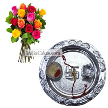 Silver Thali with Mix Roses