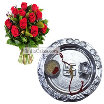 Silver Thali And Red Roses