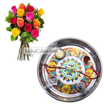 Silver Thali With Design and Mix Roses