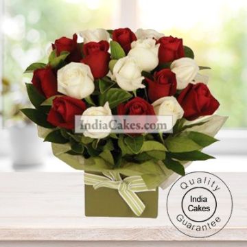 12 Red And White Roses Bunch