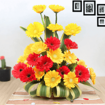 Lovely 10 Red and Yellow Gerberas Arrangement