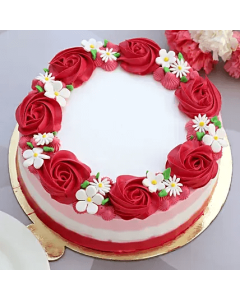 Lovely Red Roses Around Vanilla Cake Half Kg