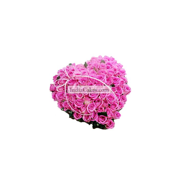 75 Pink Roses Heart Shaped Basket Arrengement