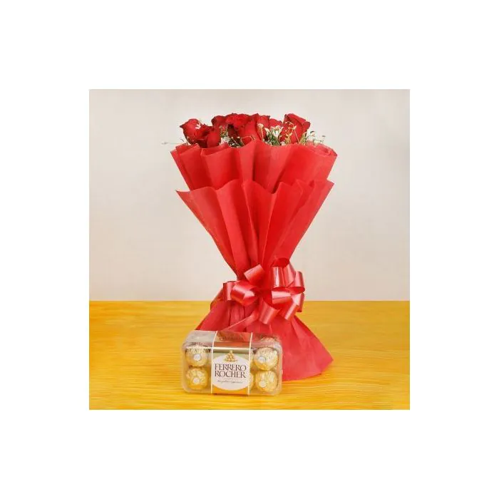 10 Red Roses and 16 Ferrero Rochers Chocolate