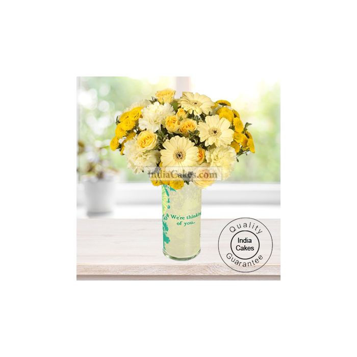 12 YELLOW GERBERAS WITH YELLOW CARNATIONS BUNCH 12 YELLOW GERBERAS WITH YELLOW CARNATIONS BUNCH