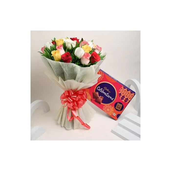 20 Mix Roses Bouquet With Cadbury Celebrations