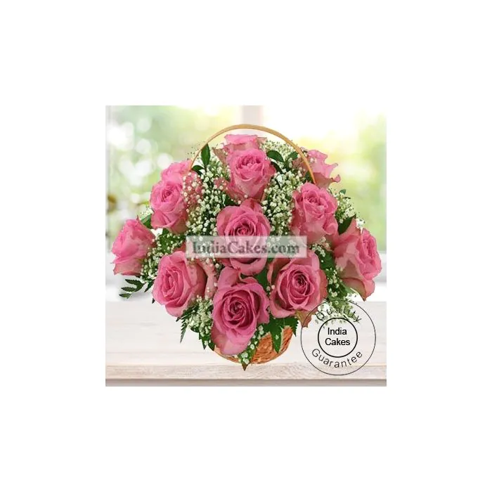 20 Pink Roses Basket Arrangement