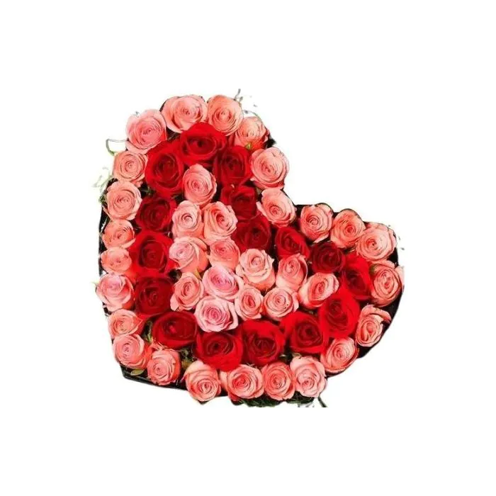 50 Pink n Red Roses Heart Shape Arrangement