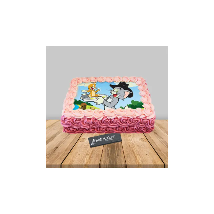 Pink Rose Tom N Jerry Photo Cake Pink Rose Tom N Jerry Photo Cake