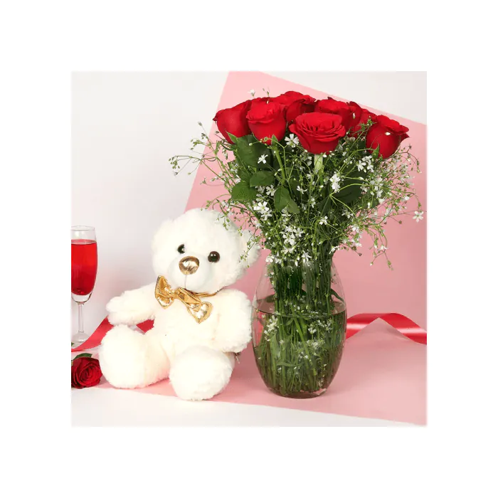 6 Red Hot Roses with a 6 Inch Teddy Bear 6 Red Hot Roses with a 6 Inch Teddy Bear